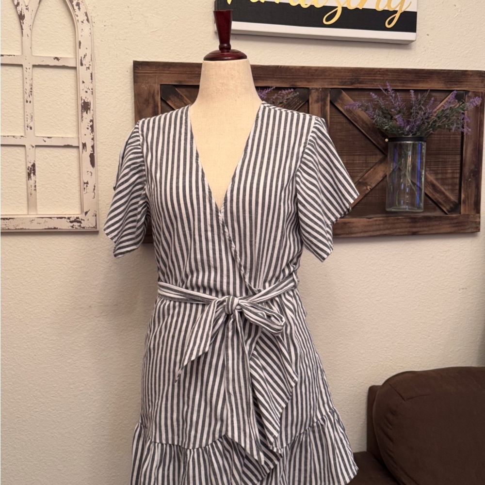 Miken Black and White Striped Mini Dress